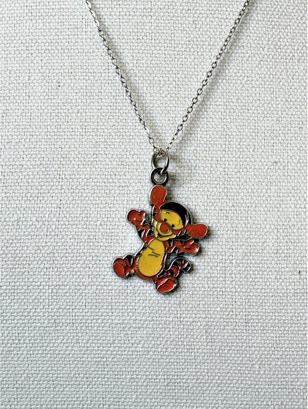 Disney Tigger Necklace Winnie the Pooh Enamel Pendant Silver Tone 20” Chain